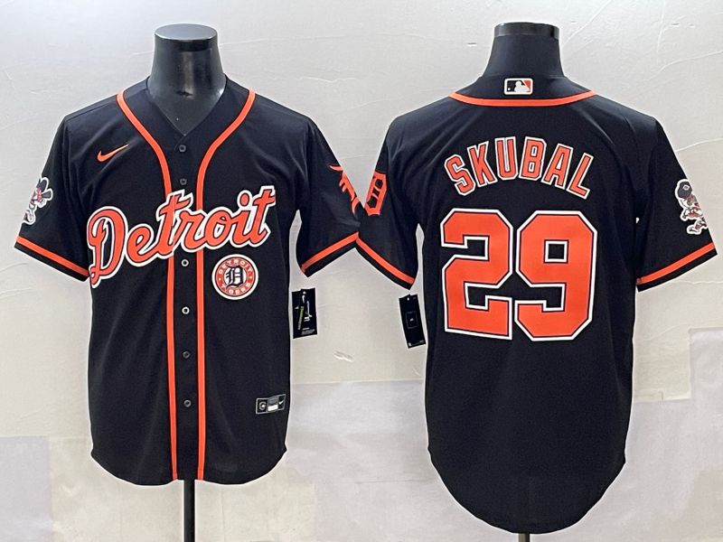 Men 2025 Detroit Tigers 29 Skubal Black Joint Name Nike MLB Jersey style 2